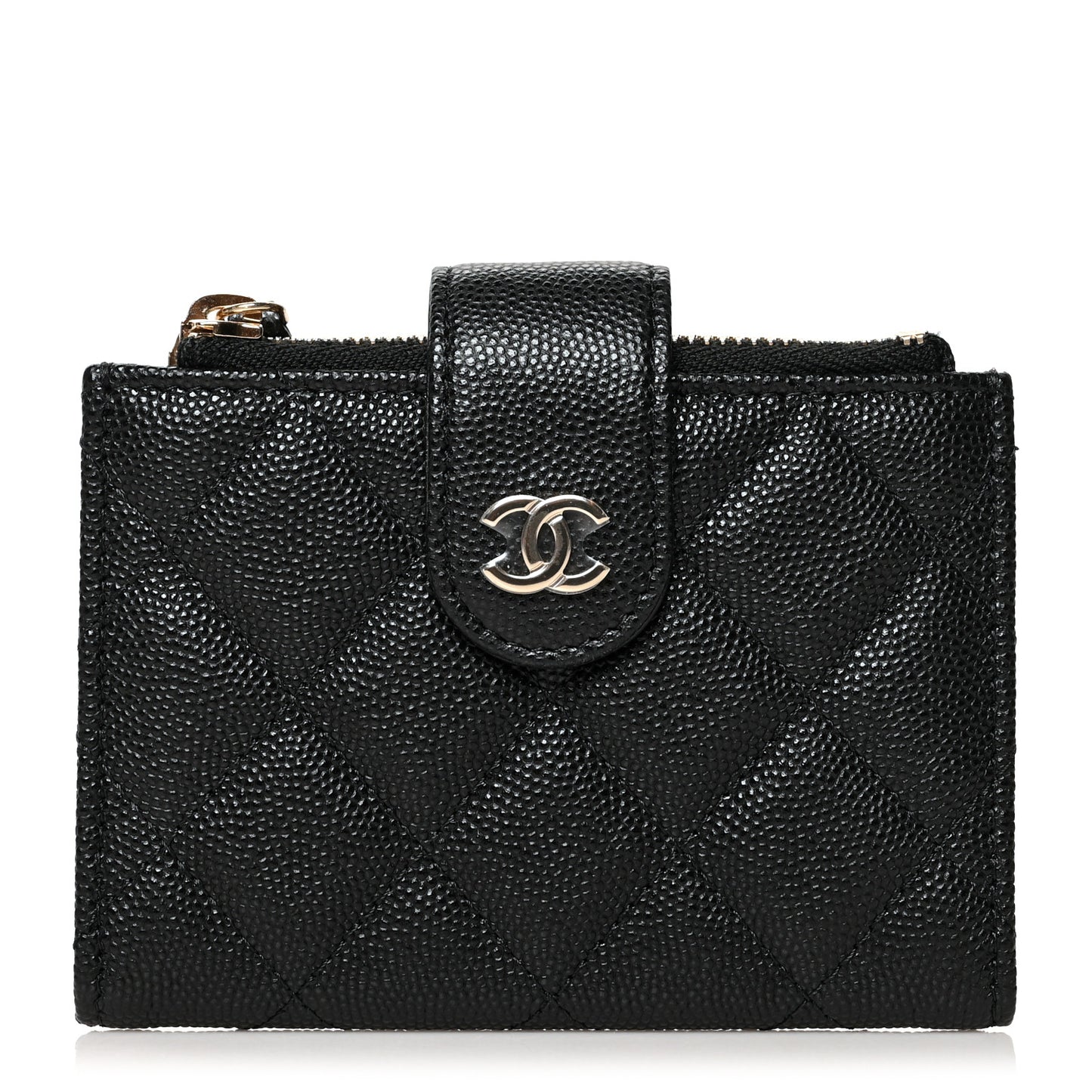 Caviar Quilted Compact Zipped Pocket Wallet Black