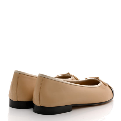 Chanel Lambskin Cap Toe Ballerina Flats 39.5 Beige Black 4 of 9