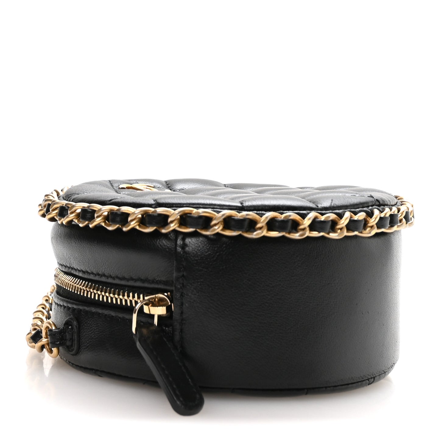 Lambskin Quilted Chain Around CC Round Clutch With Chain Black