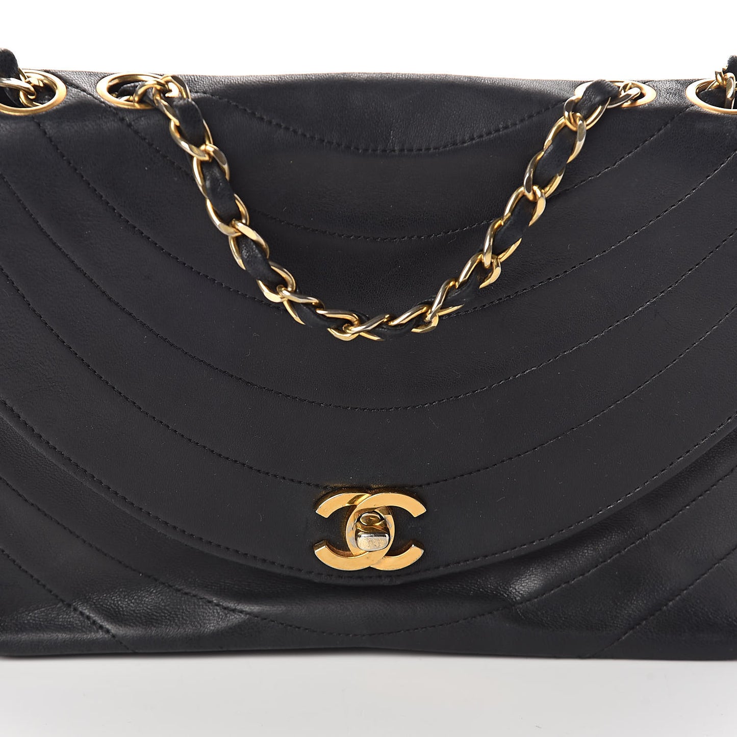 Lambskin Ribbon Quilted Small Single Flap Black