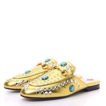 Gucci Metallic Nappa Crystal Womens Princetown Slippers 36.5 Gold 3 of 8