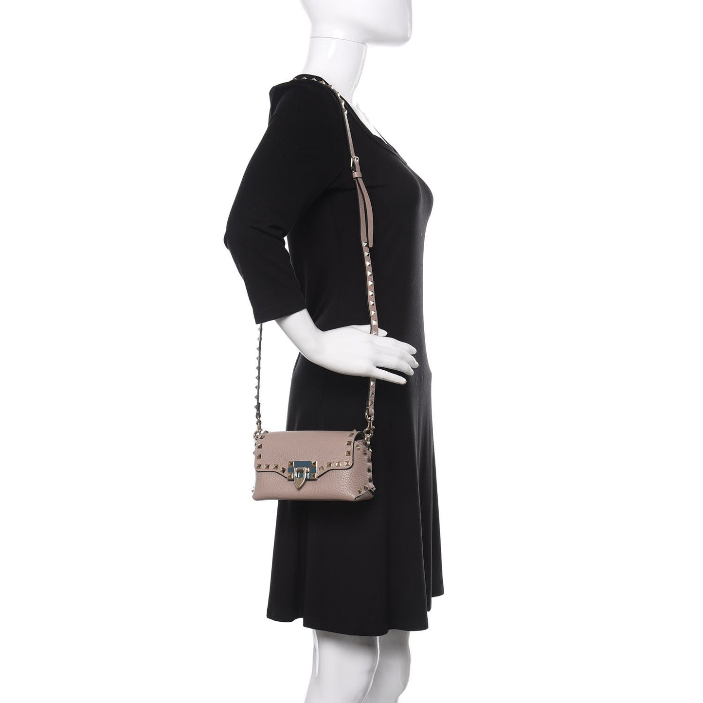 Pebbled Calfskin Mini Rockstud Crossbody Bag Poudre