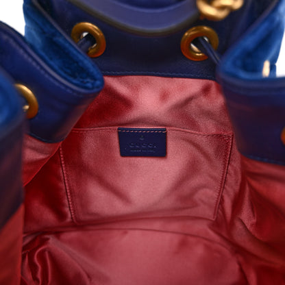 Gucci Velvet Matelasse GG Marmont Bucket Bag Cobalt Blue 6 of 9