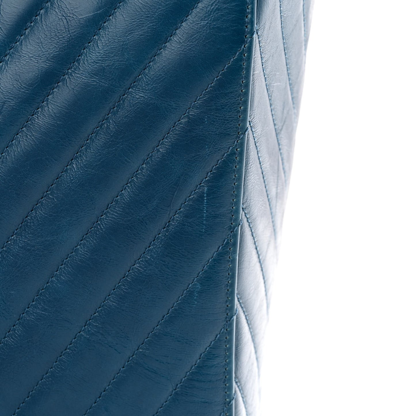 Aged Calfskin Chevron Large Coco Handle Shopping Tote Blue