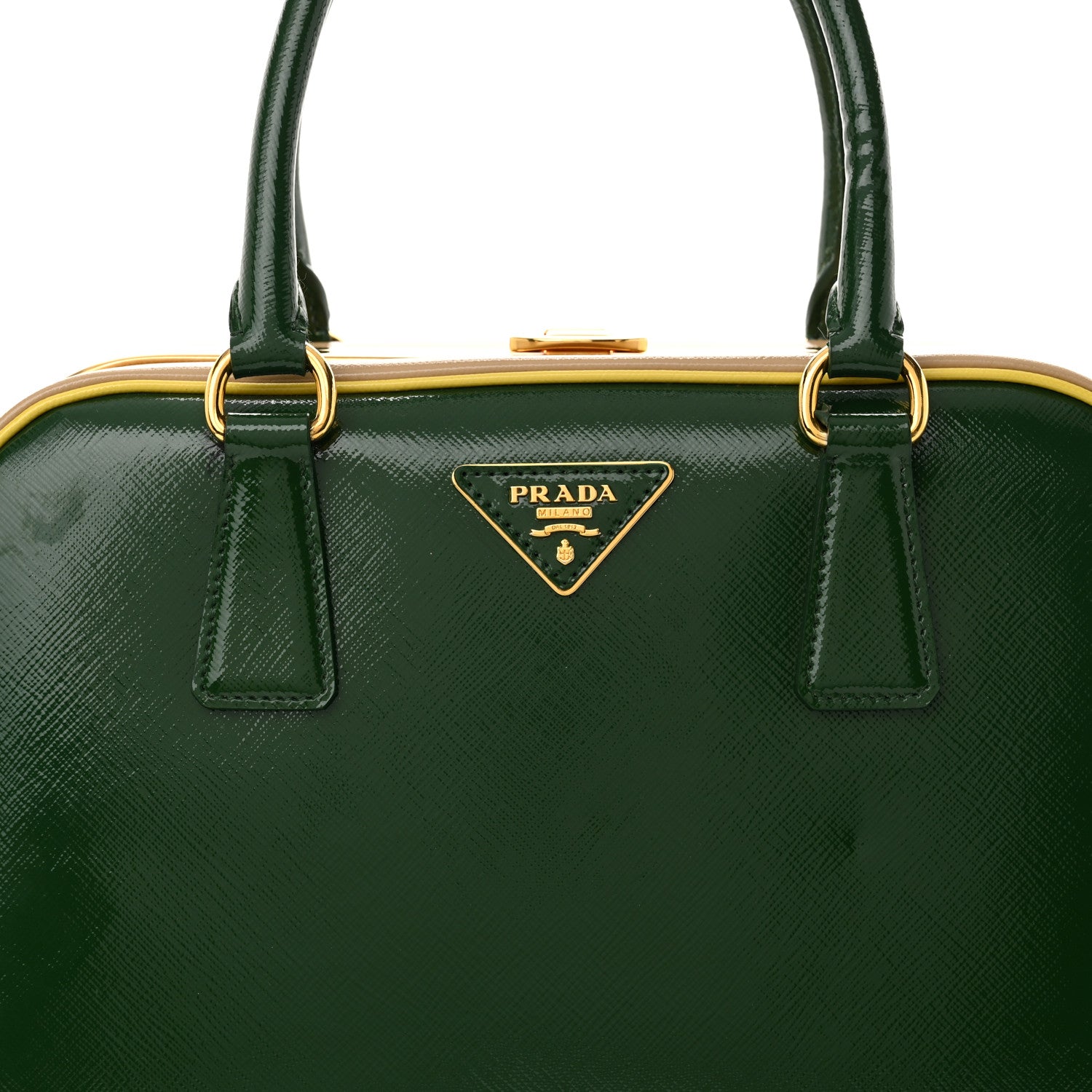 Prada Saffiano Vernice Pyramid Bag Larice Sabbia 8 of 16
