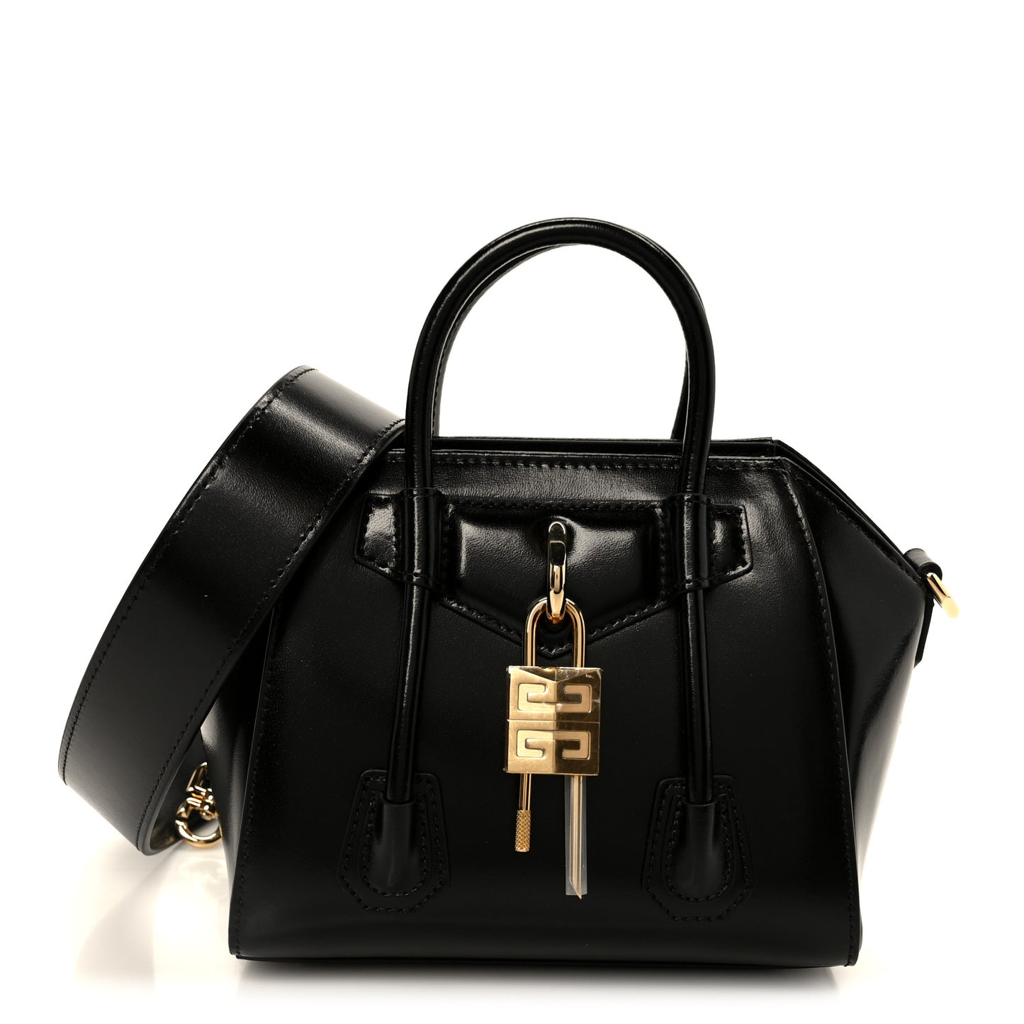 Box Calfskin Mini Lock Antigona Shoulder Bag Black