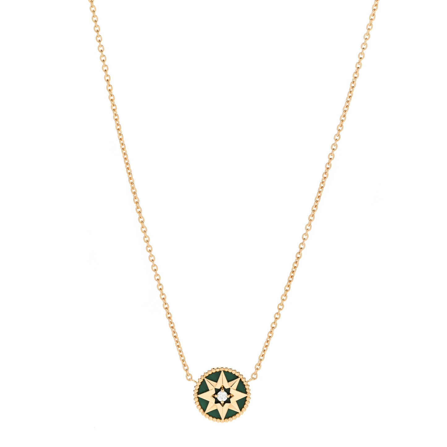 18K Yellow Gold Diamond Malachite Rose Des Vents Necklace
