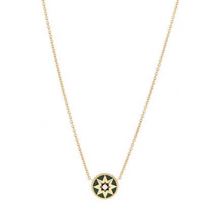 Christian Dior 18K Yellow Gold Diamond Malachite Rose Des Vents Necklace 1 of 6