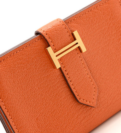Hermes Chevre Mysore Bearn Card Holder Wallet Orange 9 of 10