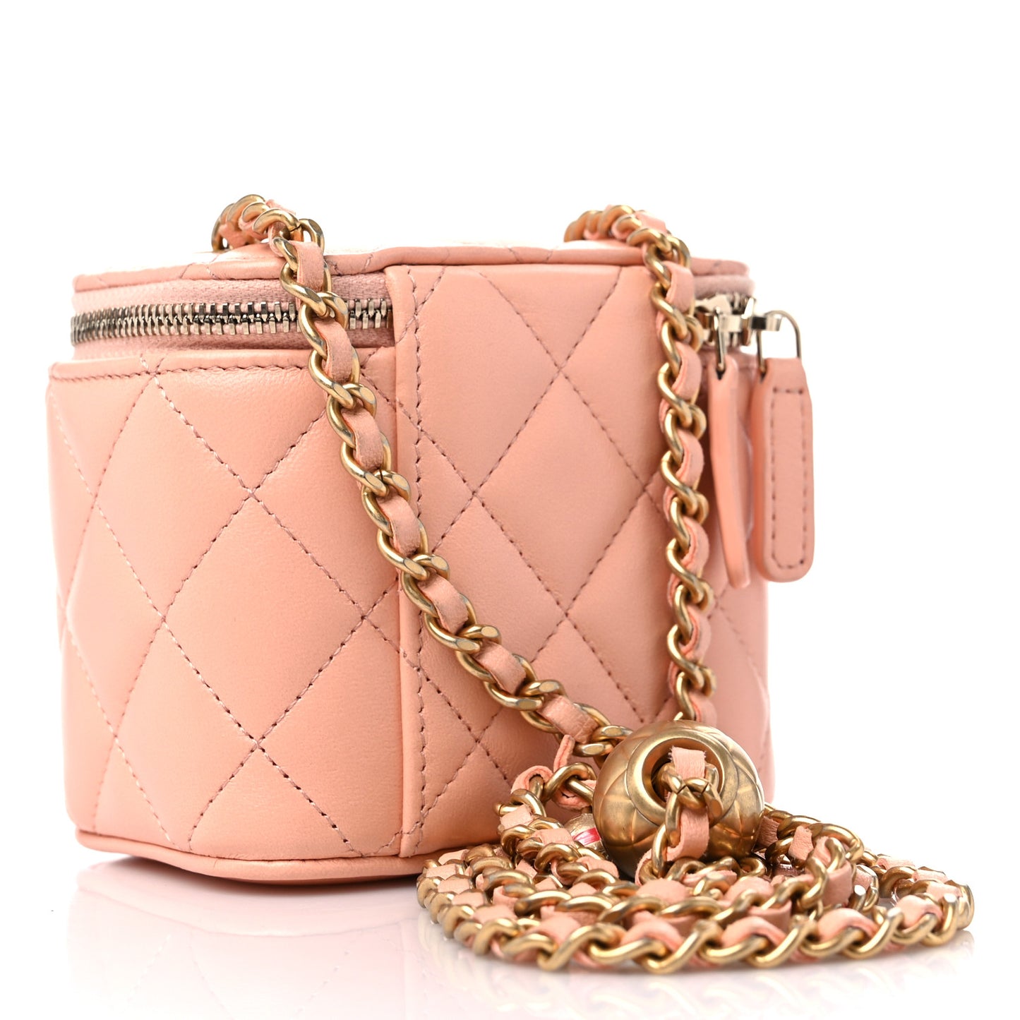 Lambskin Quilted Pearl Crush Mini Vanity Case With Chain Light Beige