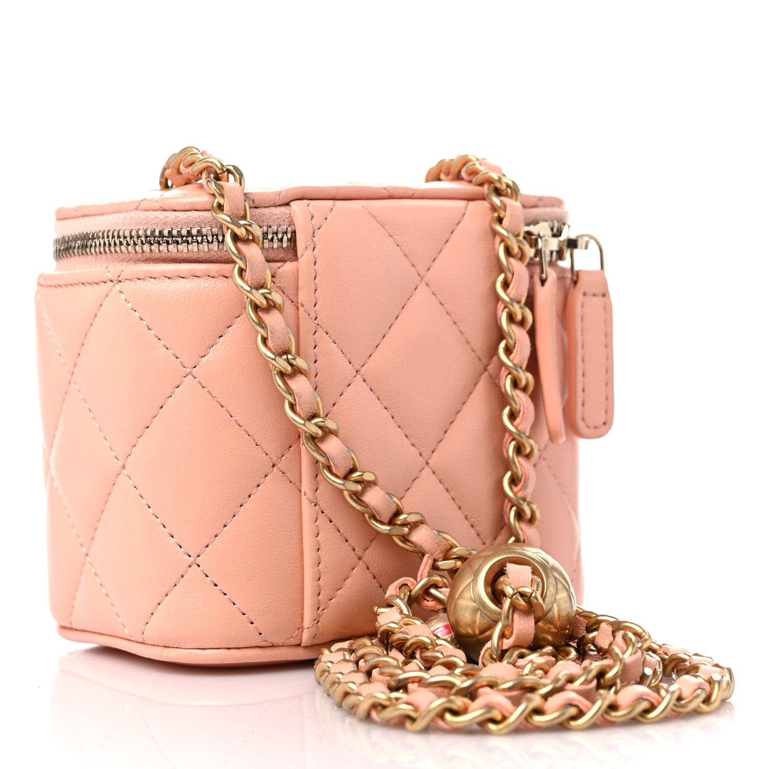 Chanel Lambskin Quilted Pearl Crush Mini Vanity Case With Chain Light Beige 3 of 9