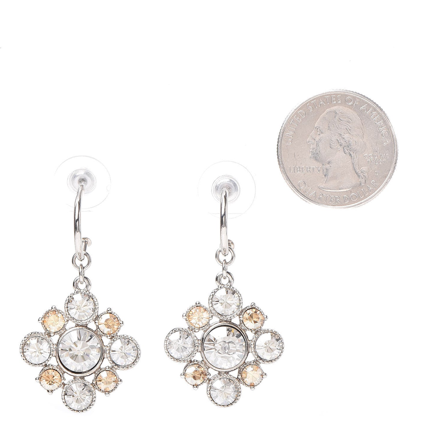 Crystal CC Dangle Earrings Silver