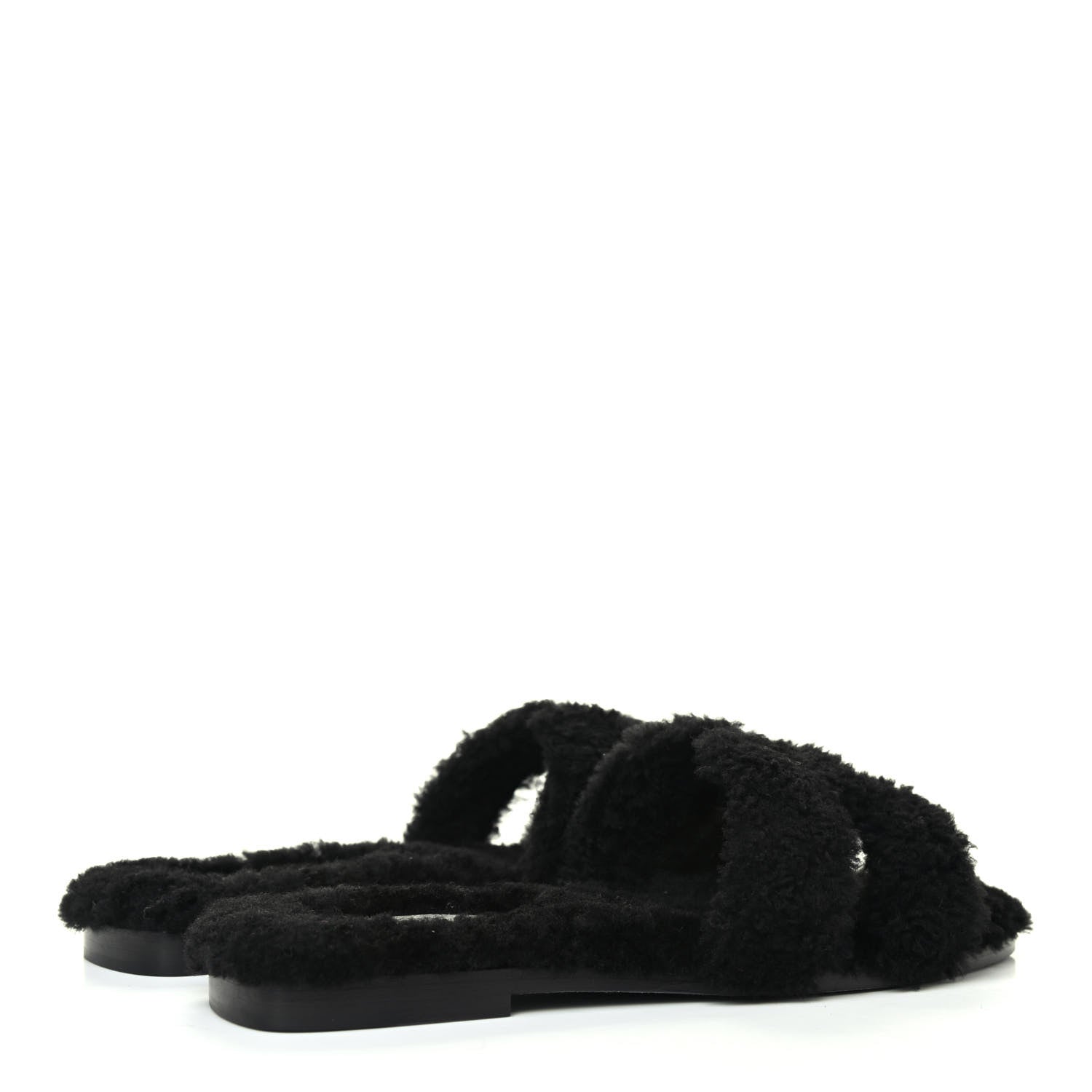 Hermes Woolskin Oran Sandals 38 Black 3 of 4