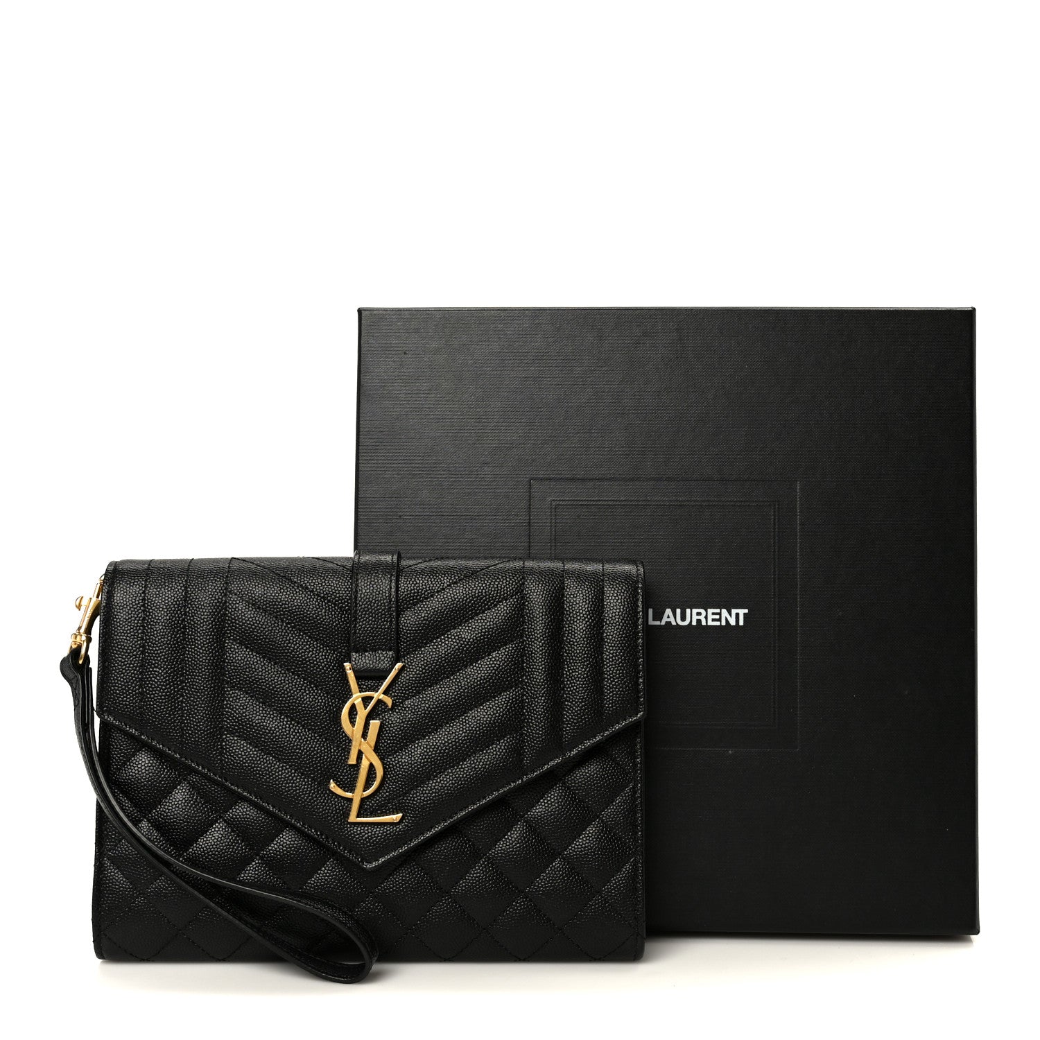 Saint Laurent Grain De Poudre Textured Mixed Matelasse Triquilt Monogram Clutch Black 9 of 9