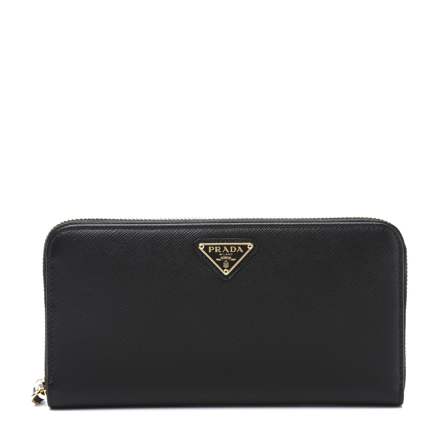 Prada Saffiano Metal Zip Around Wallet Black 1 of 9