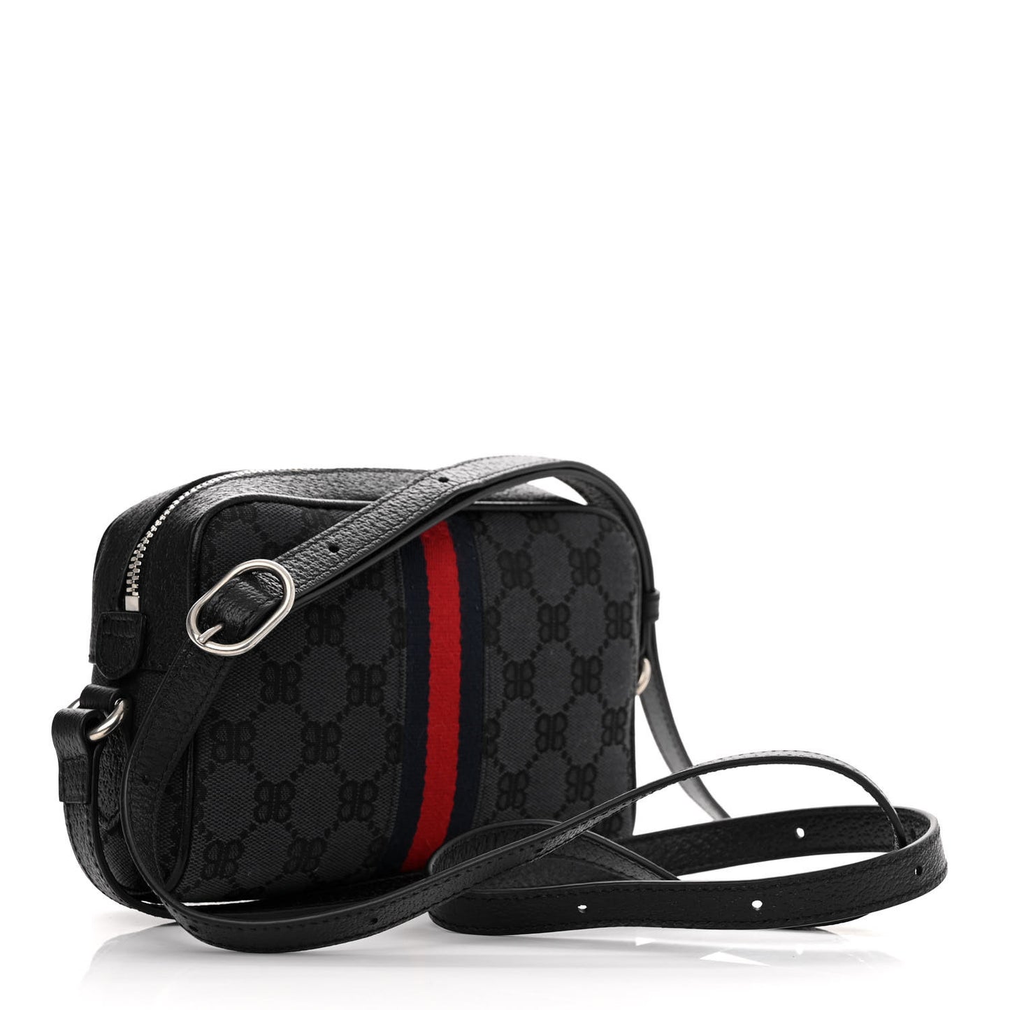 X BALENCIAGA BB Monogram Web Mini Ophidia Shoulder Bag Black