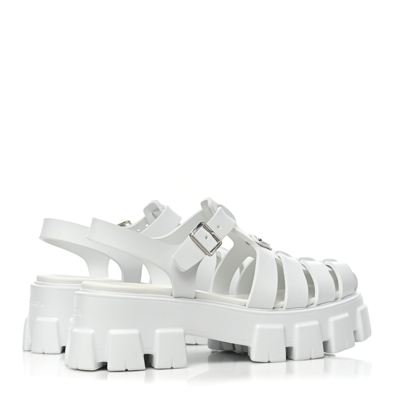 Prada Foam Rubber Metal Triangle Logo Monolith 55mm Cage Sandals 40 White 5 of 10