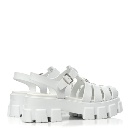 Prada Foam Rubber Metal Triangle Logo Monolith 55mm Cage Sandals 40 White 5 of 10