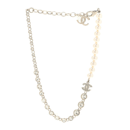Chanel Pearl Crystal CC Choker Necklace Silver 3 of 5