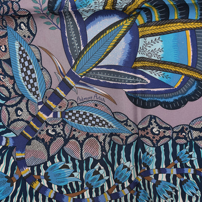 Hermes Silk Flowers of South Africa Scarf 90 Parme Turquoise Jaune 5 of 7