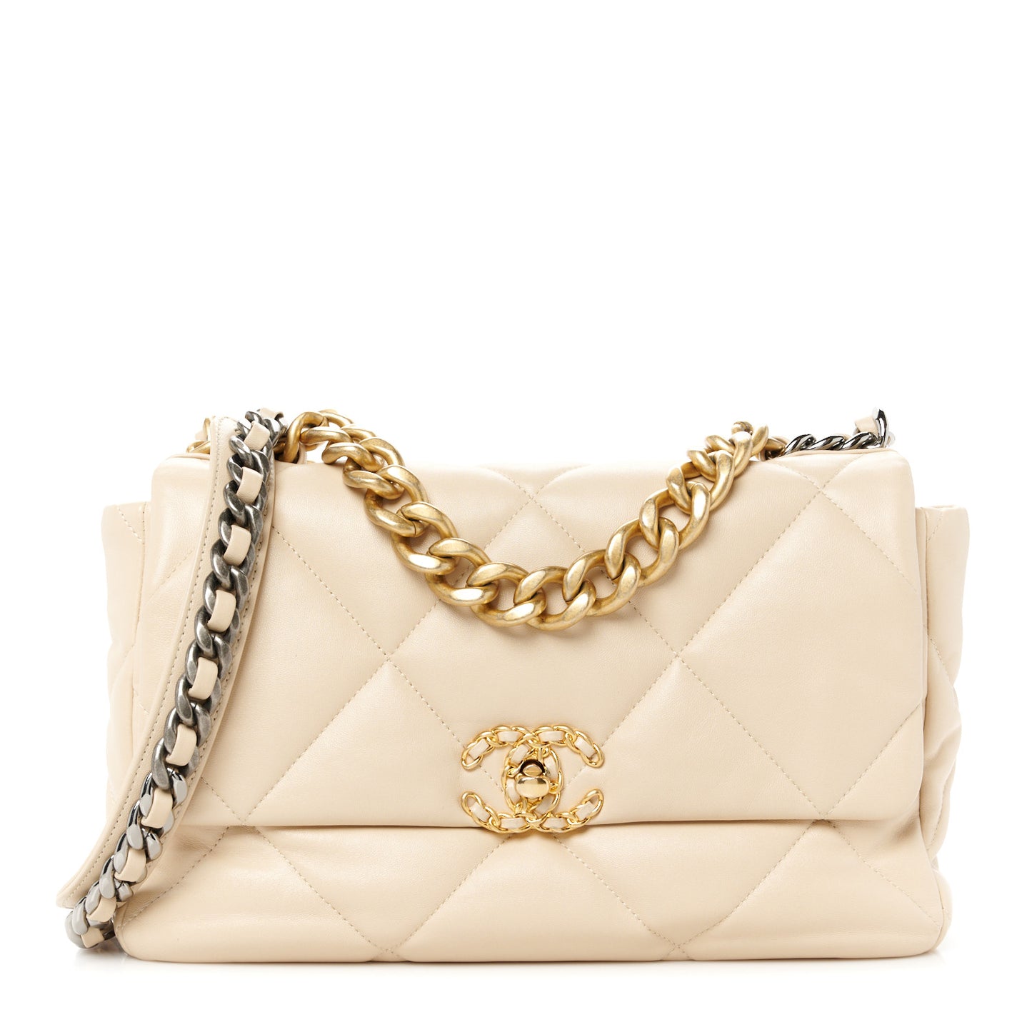 Lambskin Quilted Large Chanel 19 Flap Light Beige