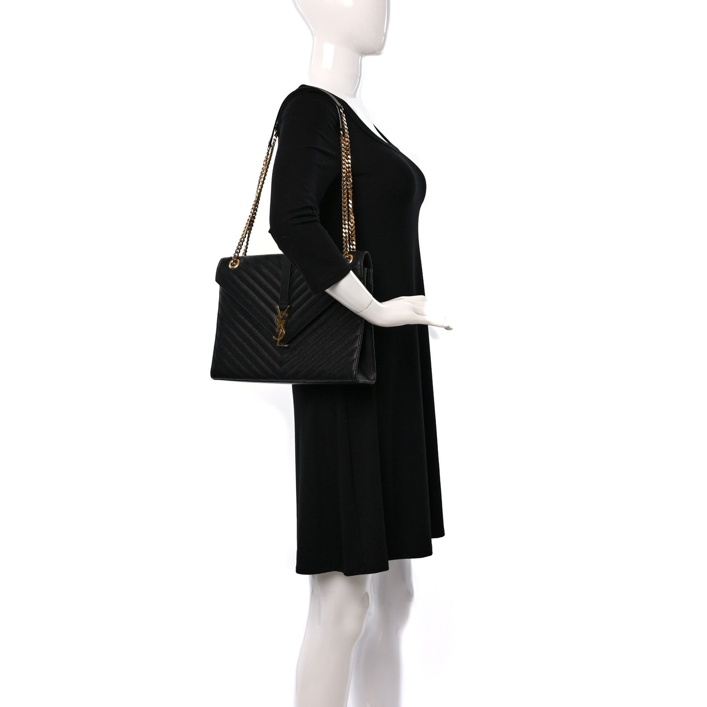 Grain De Poudre Matelasse Chevron Large Monogram Satchel Black
