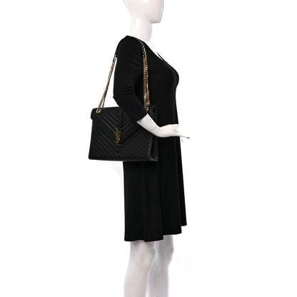 Saint Laurent Grain De Poudre Matelasse Chevron Large Monogram Satchel Black 3 of 13