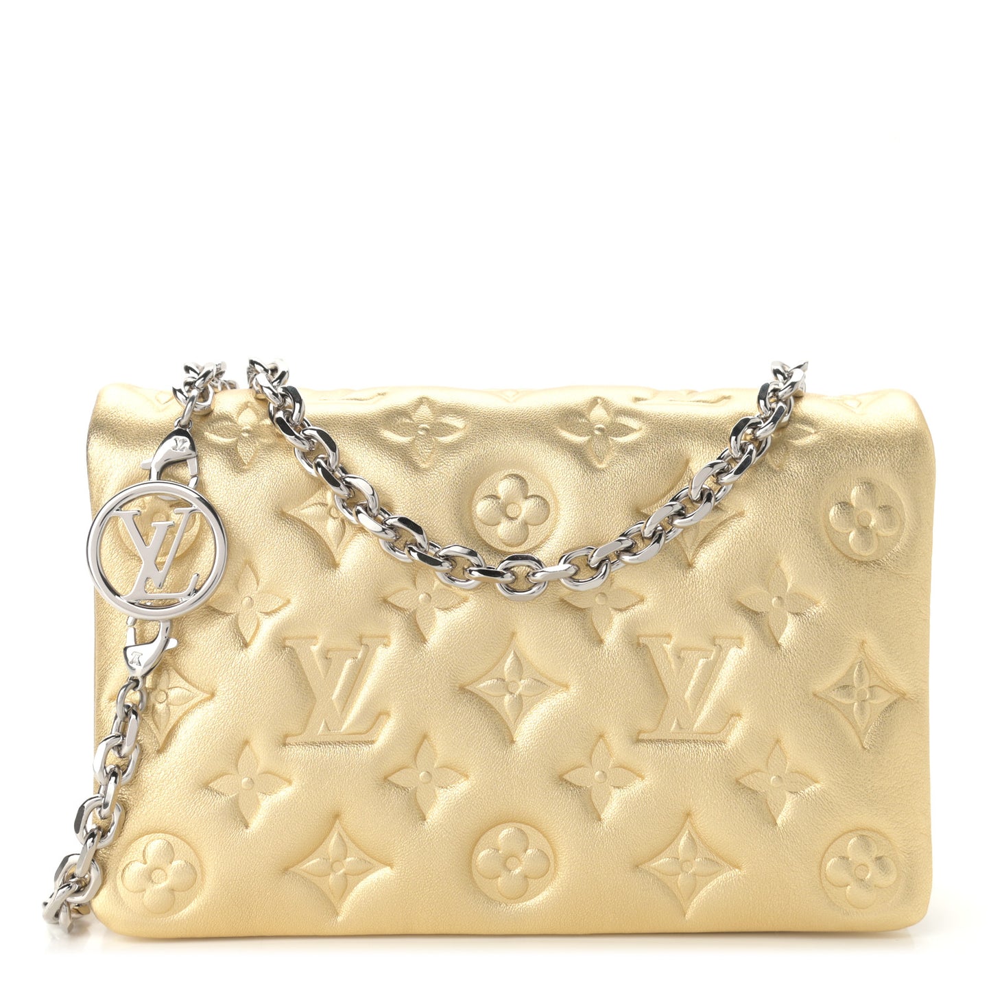 Metallic Lambskin Embossed Monogram Pochette Coussin Gold