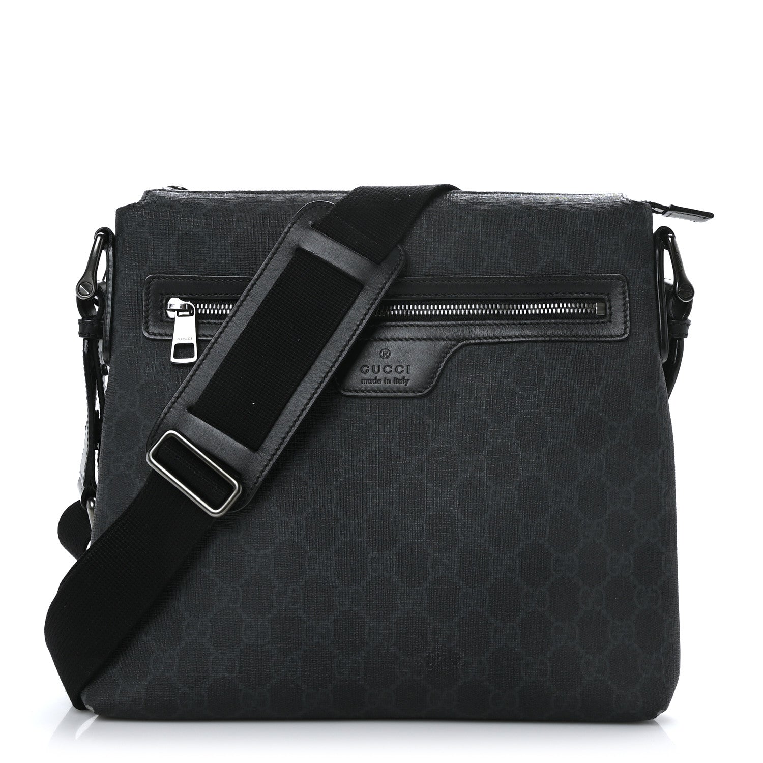 Gucci GG Supreme Monogram Crossbody Messenger Bag Black Grey 1 of 9