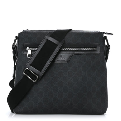 Gucci GG Supreme Monogram Crossbody Messenger Bag Black Grey 1 of 9