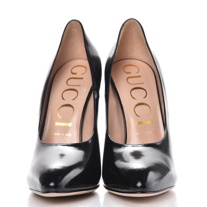 Gucci Polished Calfskin Removable Pearly Bow Elaisa Platform High Heel Pumps 40 Black 6 of 14