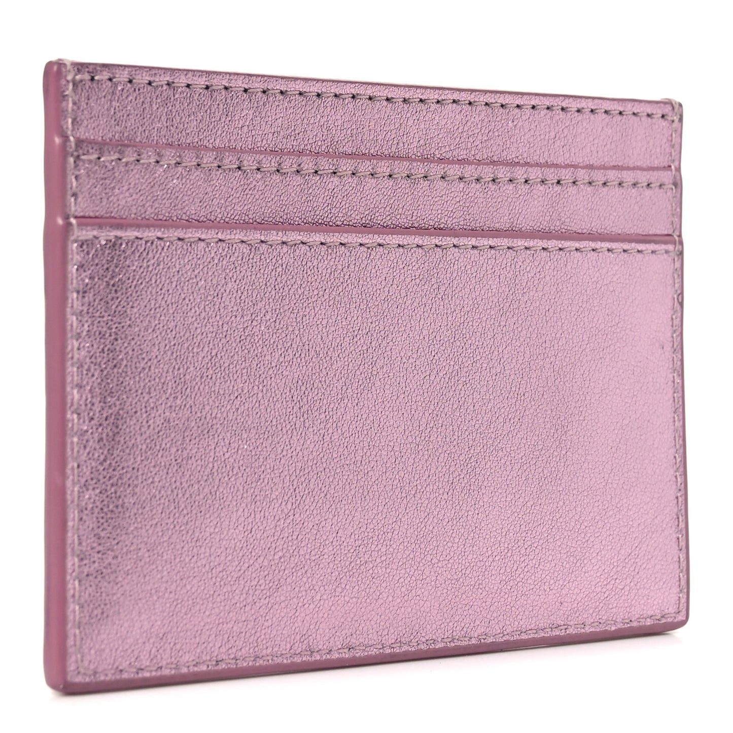 Metallic Calfskin Monogram Credit Card Case Pink