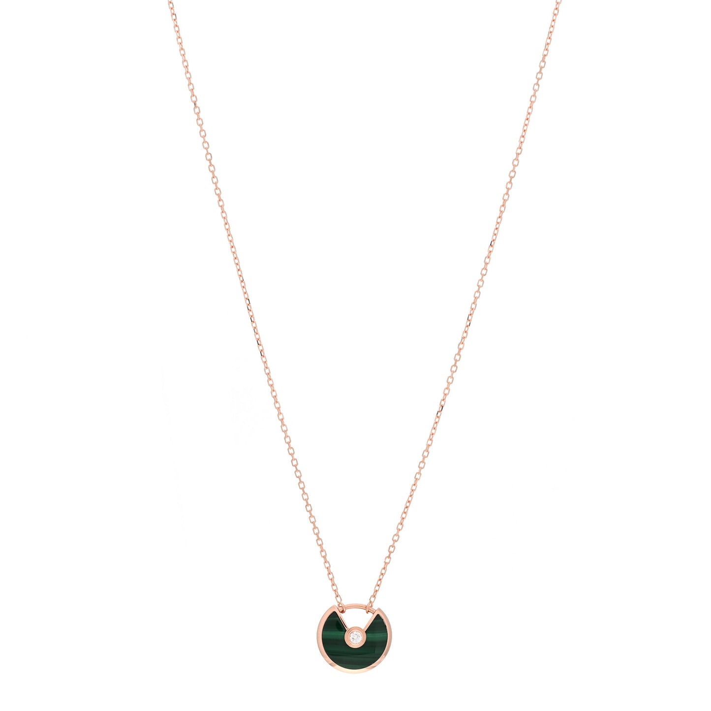 18K Pink Gold Diamond Malachite XS Amulette de Cartier Pendant Necklace