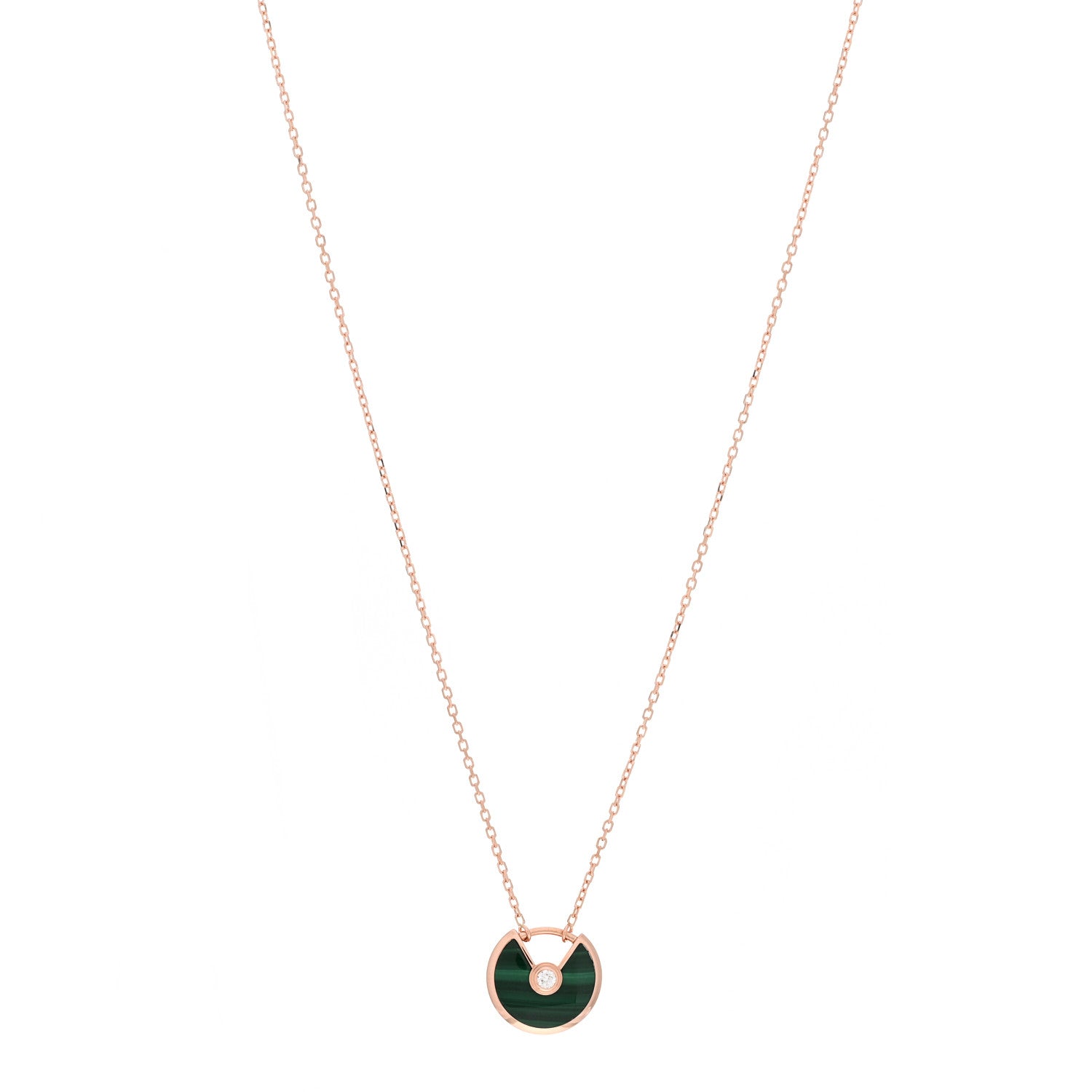 Cartier 18K Pink Gold Diamond Malachite XS Amulette de Cartier Pendant Necklace 1 of 5