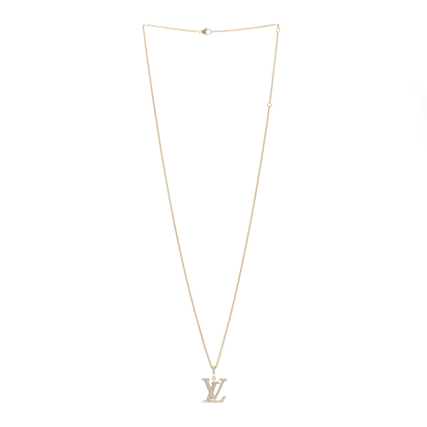 18K Yellow Gold Diamond Medium LV Pendant Necklace
