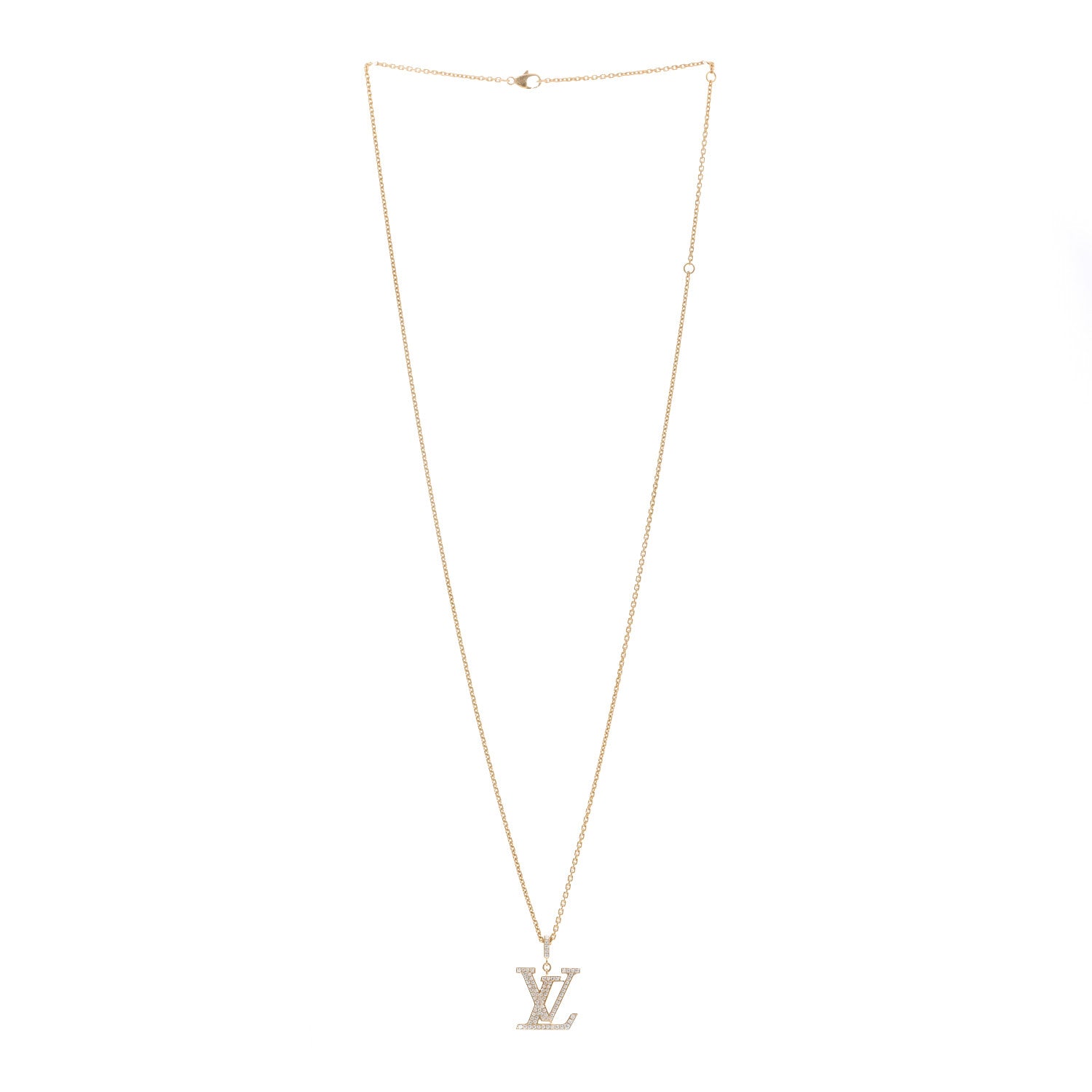 Louis Vuitton 18K Yellow Gold Diamond Medium LV Pendant Necklace 3 of 4