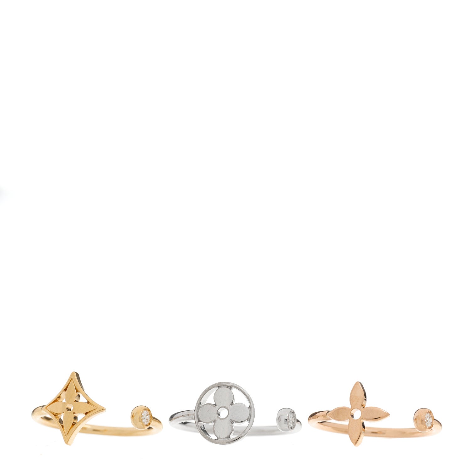 Louis Vuitton 18K Yellow Pink White Gold Diamond Idylle Blossom Ring 3 Set 48 4.5 1 of 11