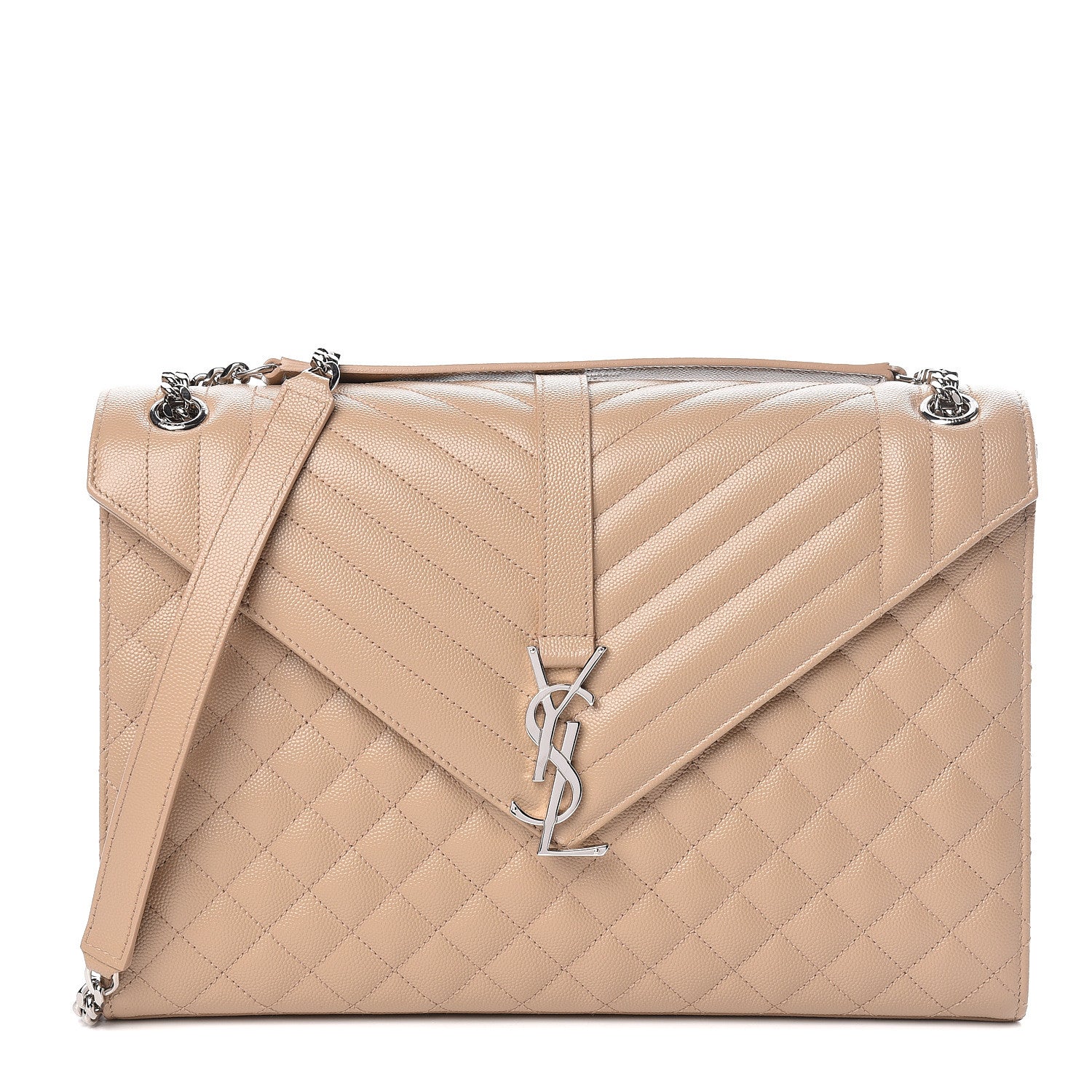 Saint Laurent Grain De Poudre Mixed Matelasse Large Triquilt Monogram Satchel Nude Powder 1 of 10