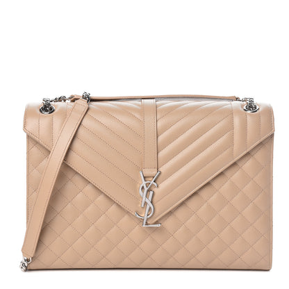 Saint Laurent Grain De Poudre Mixed Matelasse Large Triquilt Monogram Satchel Nude Powder 1 of 10