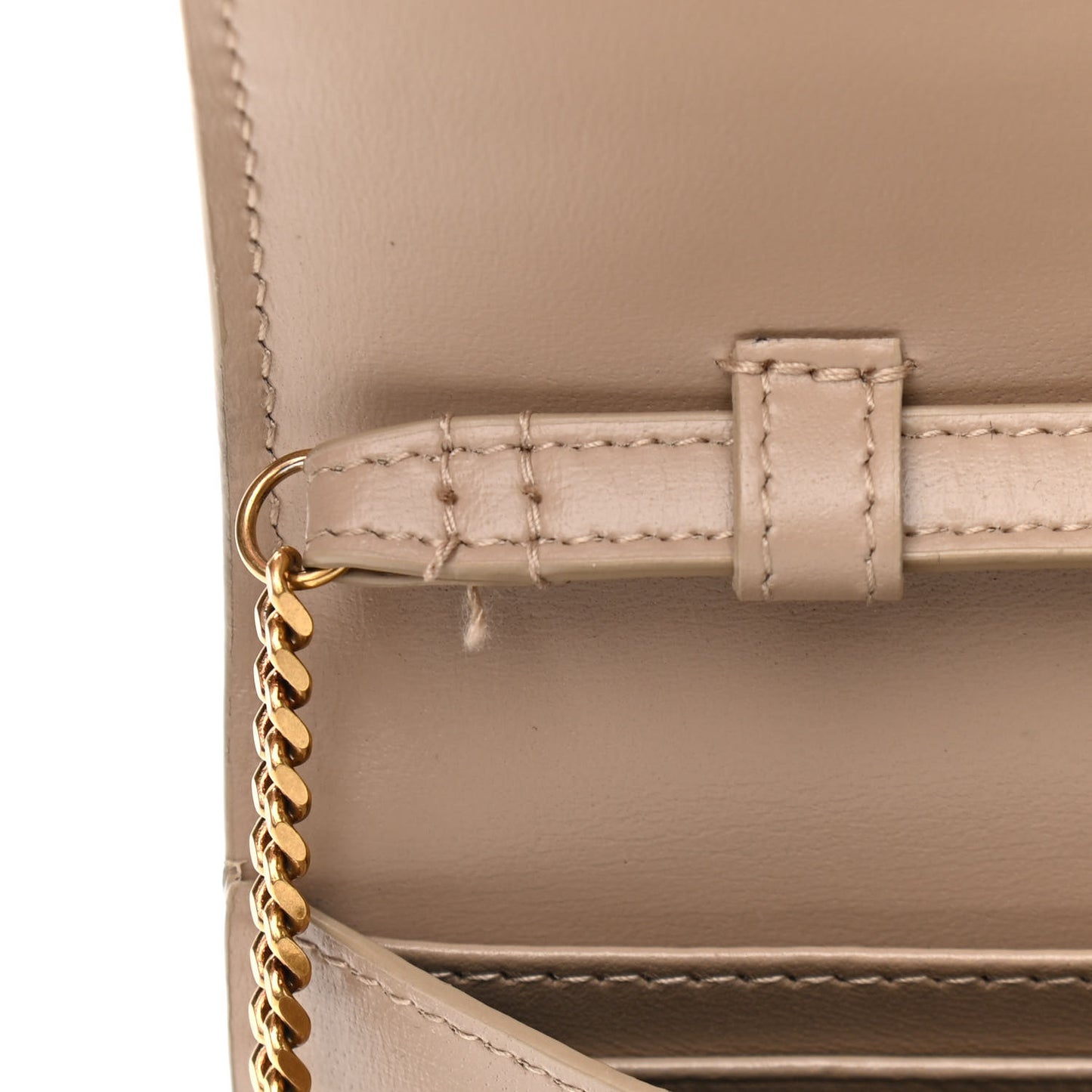 Glossy Calfskin Monogram Chain Wallet Dark Beige