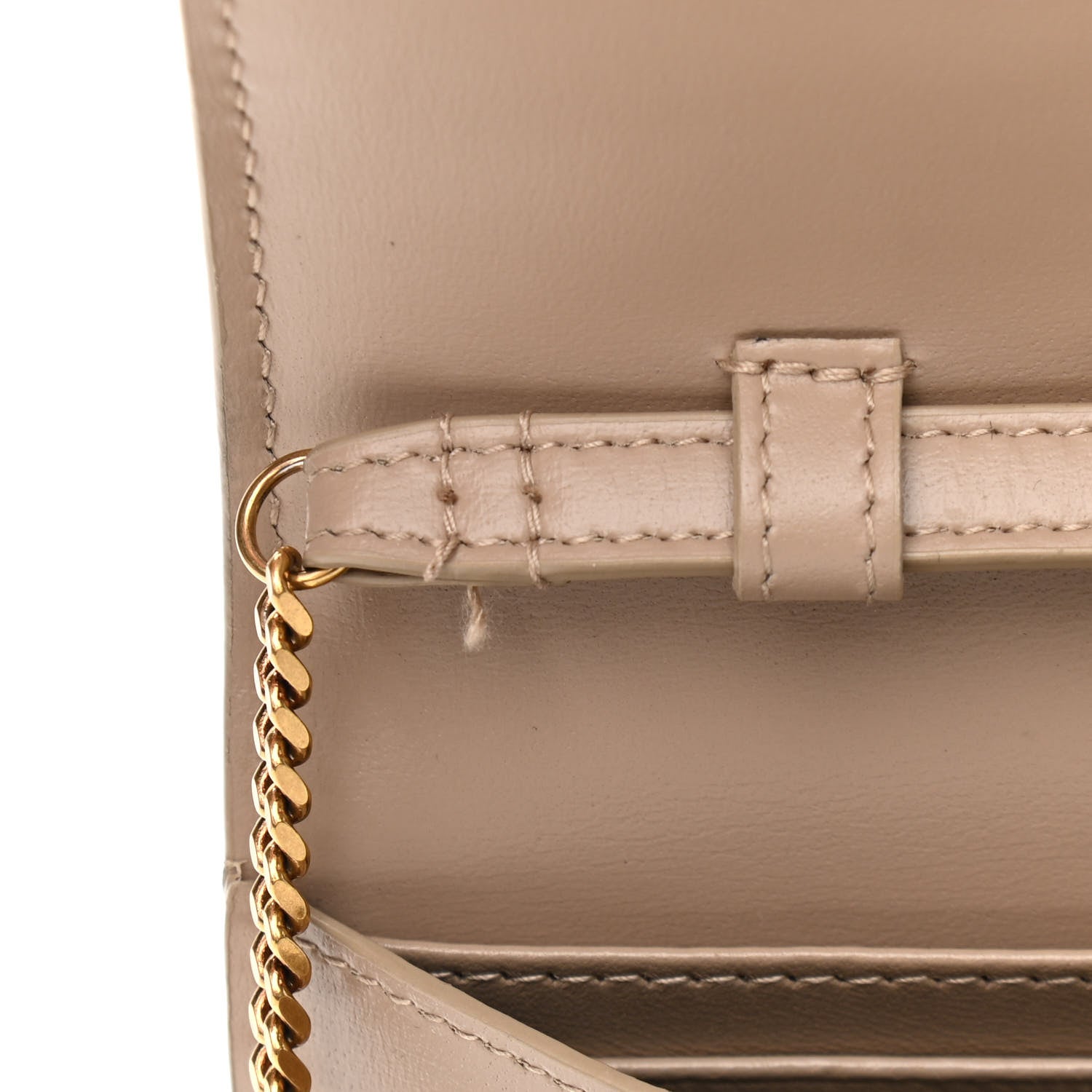 Saint Laurent Glossy Calfskin Monogram Chain Wallet Dark Beige 12 of 12