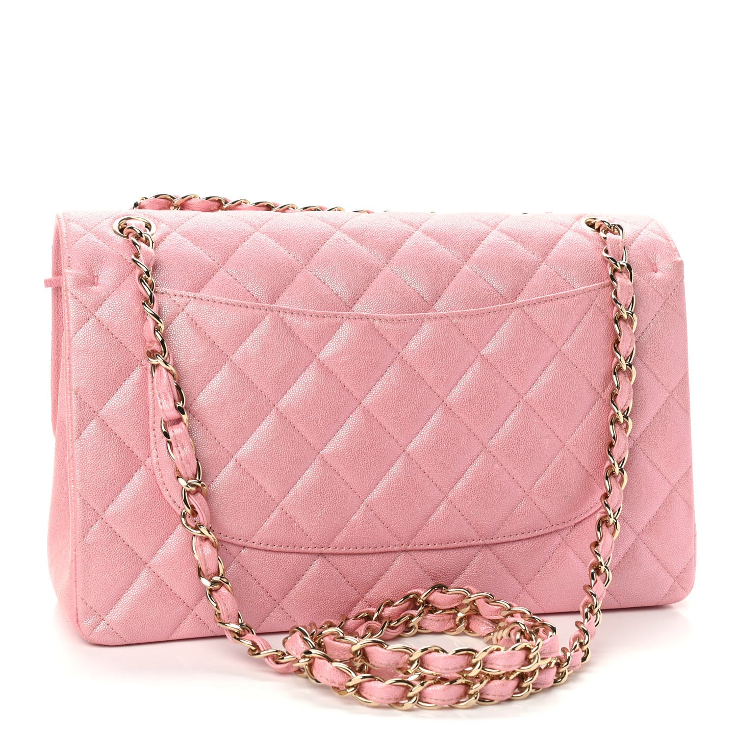 Iridescent Caviar Quilted Jumbo Double Flap Rose Pink