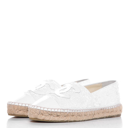 Chanel Patent Sequin CC Espadrilles 38 White 2 of 10