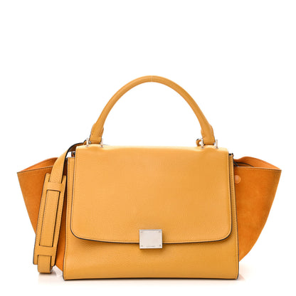 Celine Drummed Calfskin Suede Medium Trapeze Ocre 1 of 12