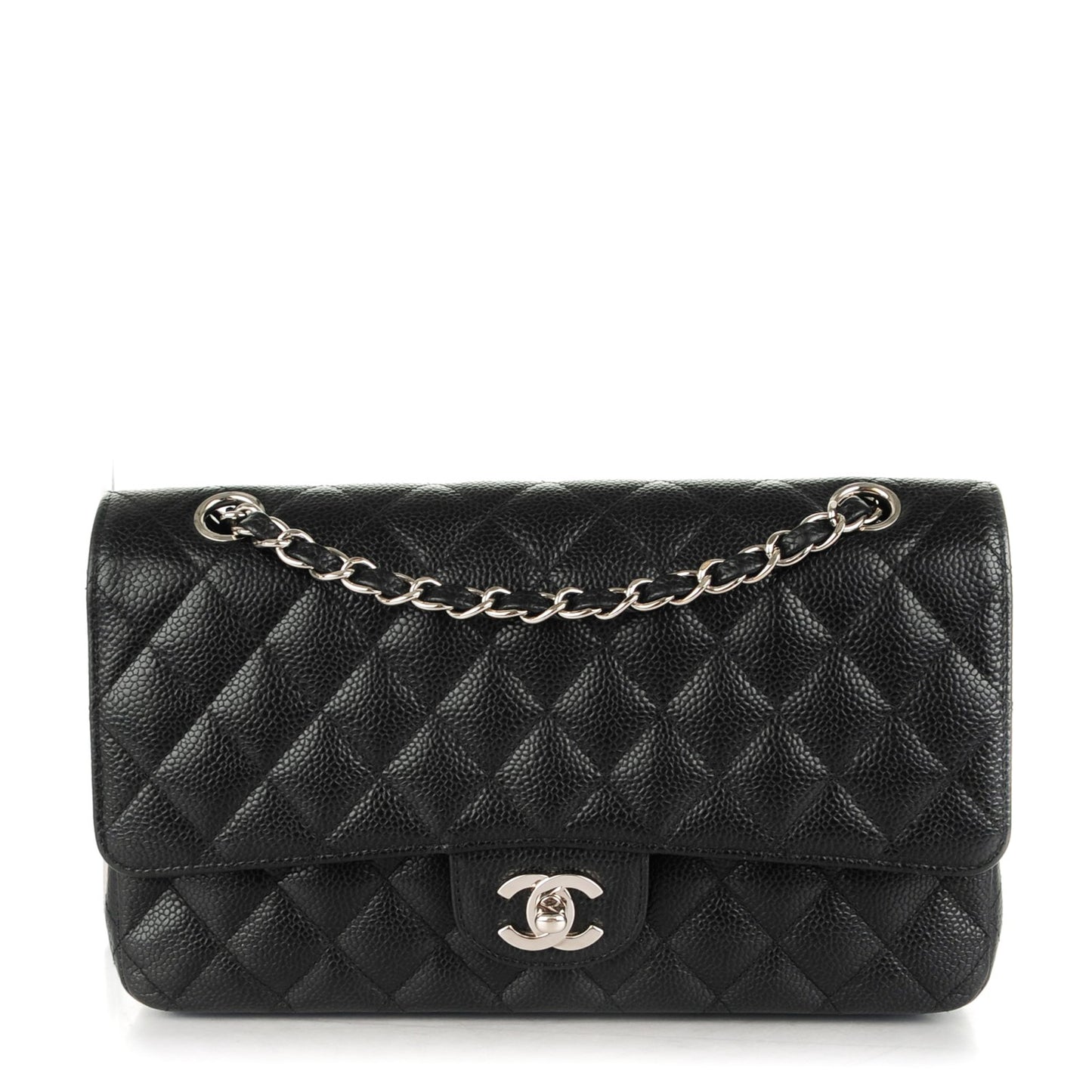 Caviar Quilted Medium Double Flap Black