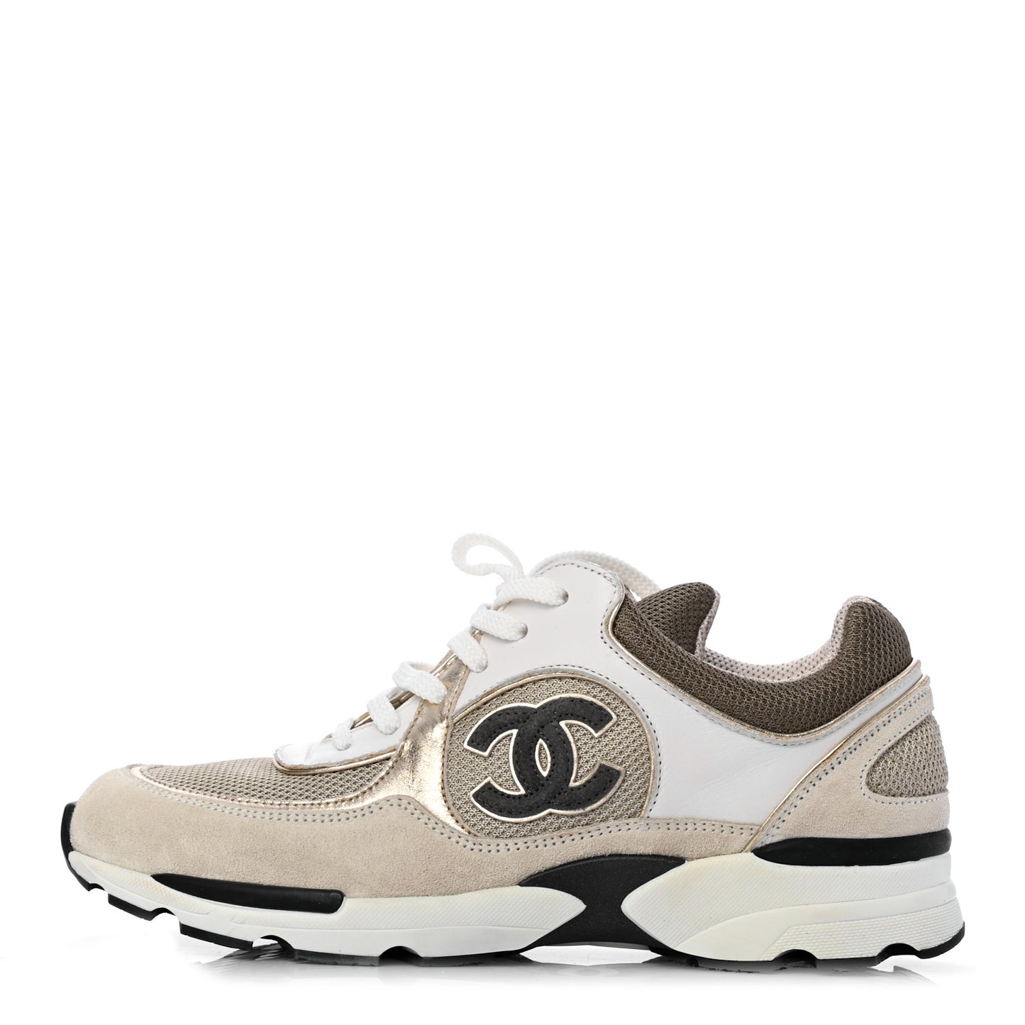 Suede Calfskin CC Sneakers 37.5 Beige Gold