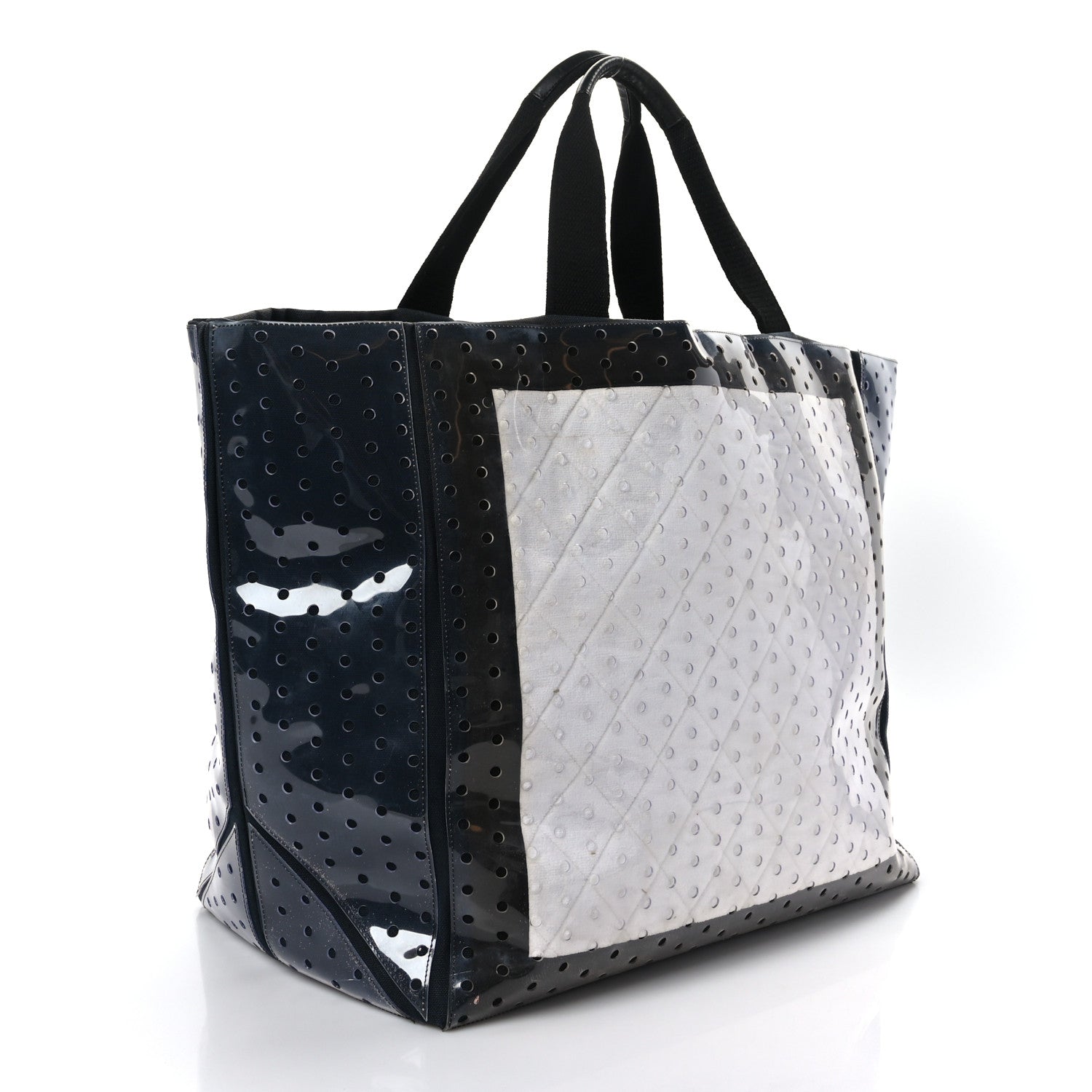 Chanel Canvas Vinyl Perforated CC Tote White Black Dark Navy 3 of 11