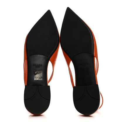Prada Spazzolato Padded Triangle Logo Pointed Toe Slingback Flats 40 Papaya 6 of 11