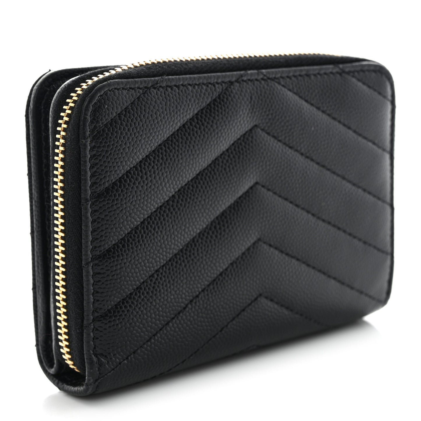 Grain De Poudre Matelasse Chevron Monogram Compact Zip Around Wallet Black