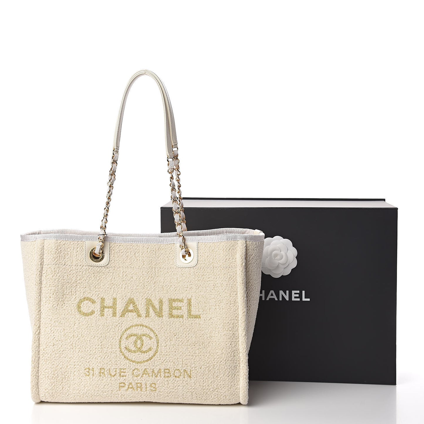 Lurex Boucle Small Deauville Tote White